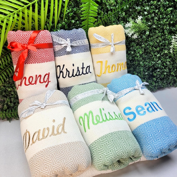 Cadeau personnalisé EVJF, Cadeau de demoiselle d'honneur, Cadeau de mariage, Cadeau prénom personnalisé, Serviette de plage en coton turc