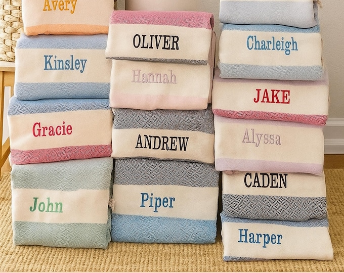 Personalized Turkish Beach Towel, Bridesmaid Gift, Custom Bachelorette Party Favor, Wedding Gift for Her, Eco-Friendly Towel, Christmas Gift
