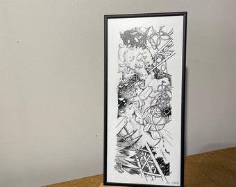 Serigrafias em preto e branco dos meus desenhos aleatórios, 16 x 35 cm (6,3" x 13,78"), 23 cópias, com ou sem moldura