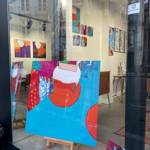 Digital painting &quot;Chez Katell, kitchen, red carpet&quot;, 70 x 70 cm (27.55&quot; x 27.55&quot;), sublimation on metal, retractable frame, 7 copies