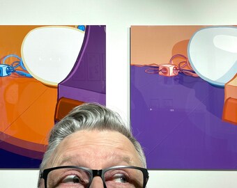 Pintura digital "Chez Katell, sala, dia-noite", 70 x 70 cm (27,55" x 27,55"), sublimação sobre metal, moldura retrátil, 7 exemplares