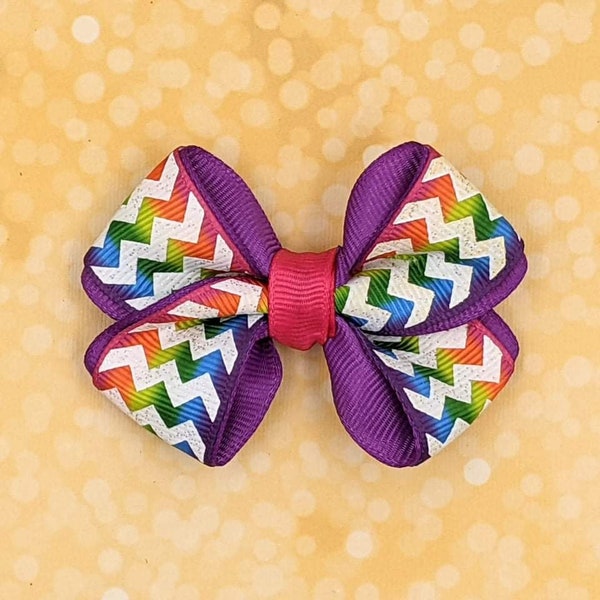 Rainbow Chevron Mini Bow - Rainbow Birthday - Love is Love - Pride - LGBTQ