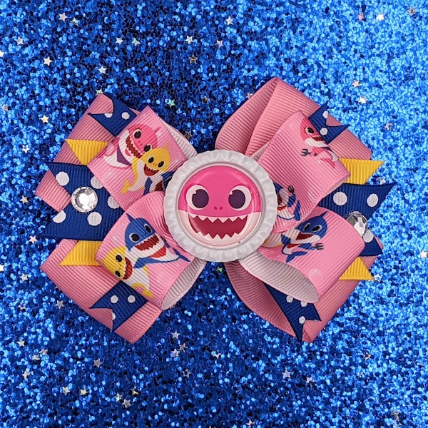 Baby Shark Bow - Baby Shark - Baby Shark Cumpleaños - Pink Shark - Baby Shark Mommy - Baby Shark Hair Bow