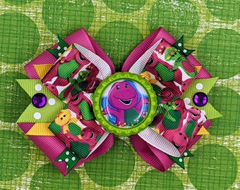 Barney Hair Bow - Barney - Barney Dinosaur - Preschool  - Dinosaur - Baby Bop - Barney Birthday - Barney Party - Barney and Friends