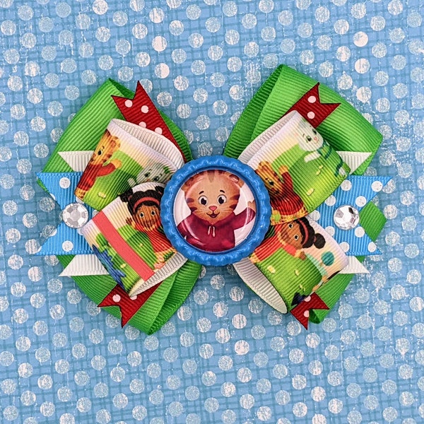 Daniel Tiger - Daniel Tiger Hair Bow - Daniel Tiger's Neighborhood - Mr. Rodgers - Tiger bow - Daniels Tiger Party - Daniel Tiger Birthday