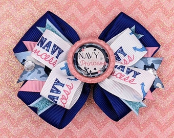 Navy Princess - Navy Hair Bow - Navy - Navy Girl - Navy Strong - Navy Baby - US Navy