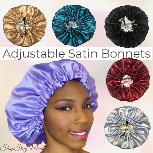 Satin Adjustable & Reversible Bonnets I Satin Lined Caps I Satin Bonnet for Women , Kids , Family I Perfect Gift for Holiday