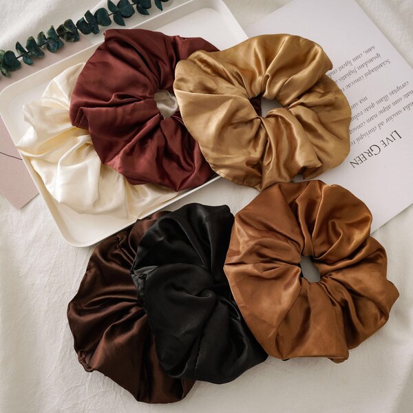 Jumbo Satin Scrunchie I Oversized Fall Toned Scrunchies I Giant Silk Satin Neutral Scrunchies