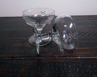 Susquehanna Six Point Star Low Sherbet Glasses, Pair of Vintage Coupe Champagne Glasses, Tiffin-Franciscan