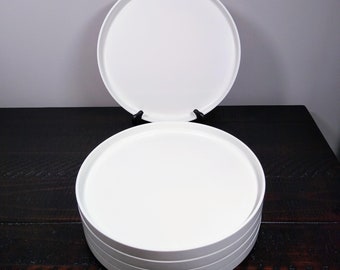 Set of 5 White Heller Dinner Plates, Massimo Vignelli, Vintage Melamine Dishes