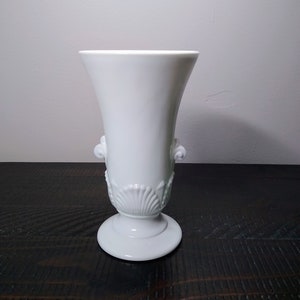 Anchor Hocking White Vitrock Vase, Vintage Milk Glass Shell Vase
