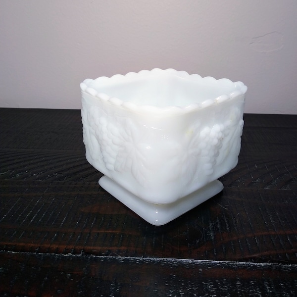 Anchor Hocking Milk Glass Planter with Grape Design, Vintage Flower Pot