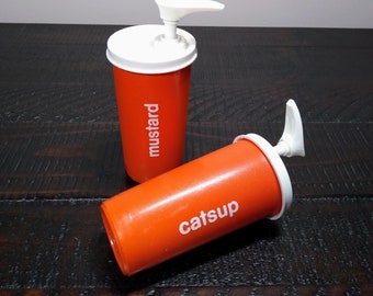 Tupperware Catsup and Mustard Dispensers, Set of Vintage Tupperware Ketchup and Mustard Containers