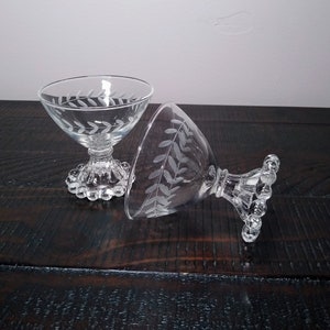 Anchor Hocking Laurel Gray Cut Champagne Glasses, Pair of Vintage Tall Sherbet Glasses
