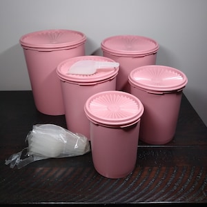 Set of 5 Vintage Dusty Pink Tupperware Servalier Canisters With Scoops,  Canisters With Lids 