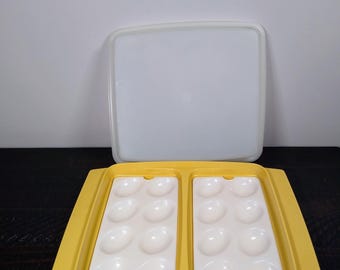 Vintage Gold Tupperware Deviled Egg Keeper with Lid