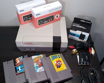 Nintendo Entertainment System (NES) Console with 2 New Wireless Controllers, Mario Bros 1,2, & 3, New Powersupply, and HDMI. Refurbish-1217