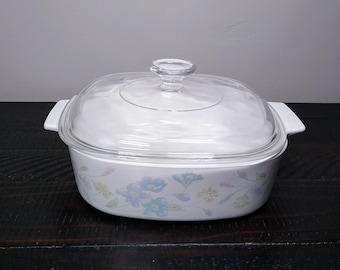 Vintage Corning Ware Pastel Bouquet 2 Liter Casserole Dish with Lid