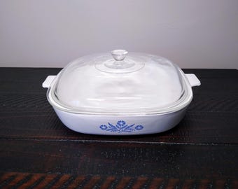 Corning Ware Cornflower Blue 10x10 Casserole Dish with Lid, Vintage Blue Cornflower Square Baking Dish, P-10-B