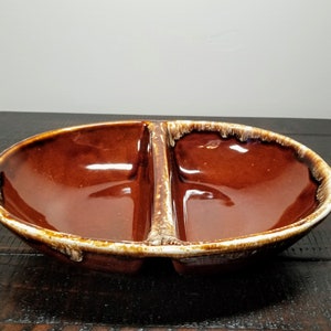McCoy Divided Dish Serving Baking Brown Drip Glaze 11 by 8 Inches Kathy Kale FREE SHIPPING