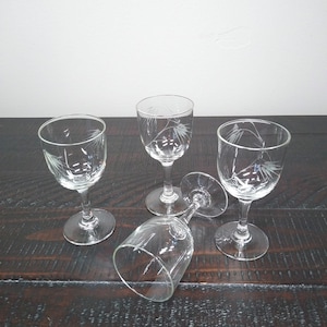 Vintage Sasaki Etched Wheat Port Glasses, Set of 4