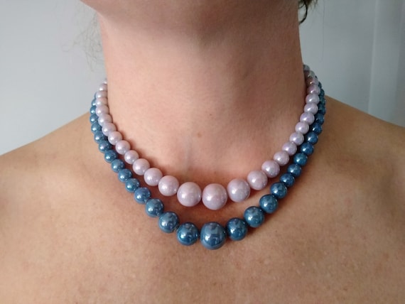 Faux Double Strand Pearl Choker, Vintage Lavender… - image 1