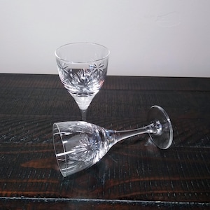 MCM Etched Starburst Wine Glasses, Pair of Vintage Starburst Liquor Glasses