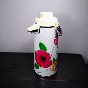 Vintage King Carafe Air Pot Pump Vacuum Dispenser Hot Cold Coffee Floral  1970s