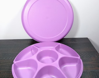 Large Tupperware Purple Divided Veggie and Dip Tray with Lid