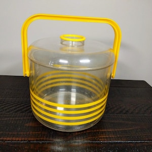 Ingrid Acrylic Yellow Stripe Ice Bucket, Vintage  Ice Bucket with Lid