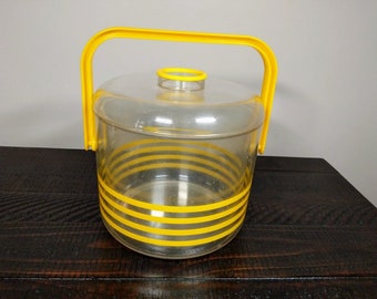 Vintage Ingrid Acrylic Ice Bucket with Lid, Yellow Stripe Design
