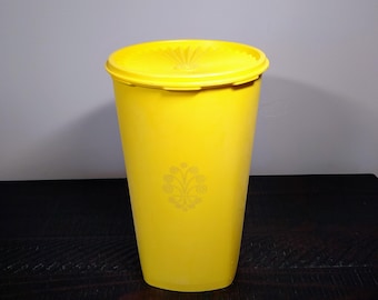 Tall Tupperware Servalier Canister, Vintage Yellow Tupperware Container