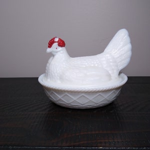 Westmorland Milk Glass Hen on a Nest, Split Tail, Large Vintage Chicken on a Nest