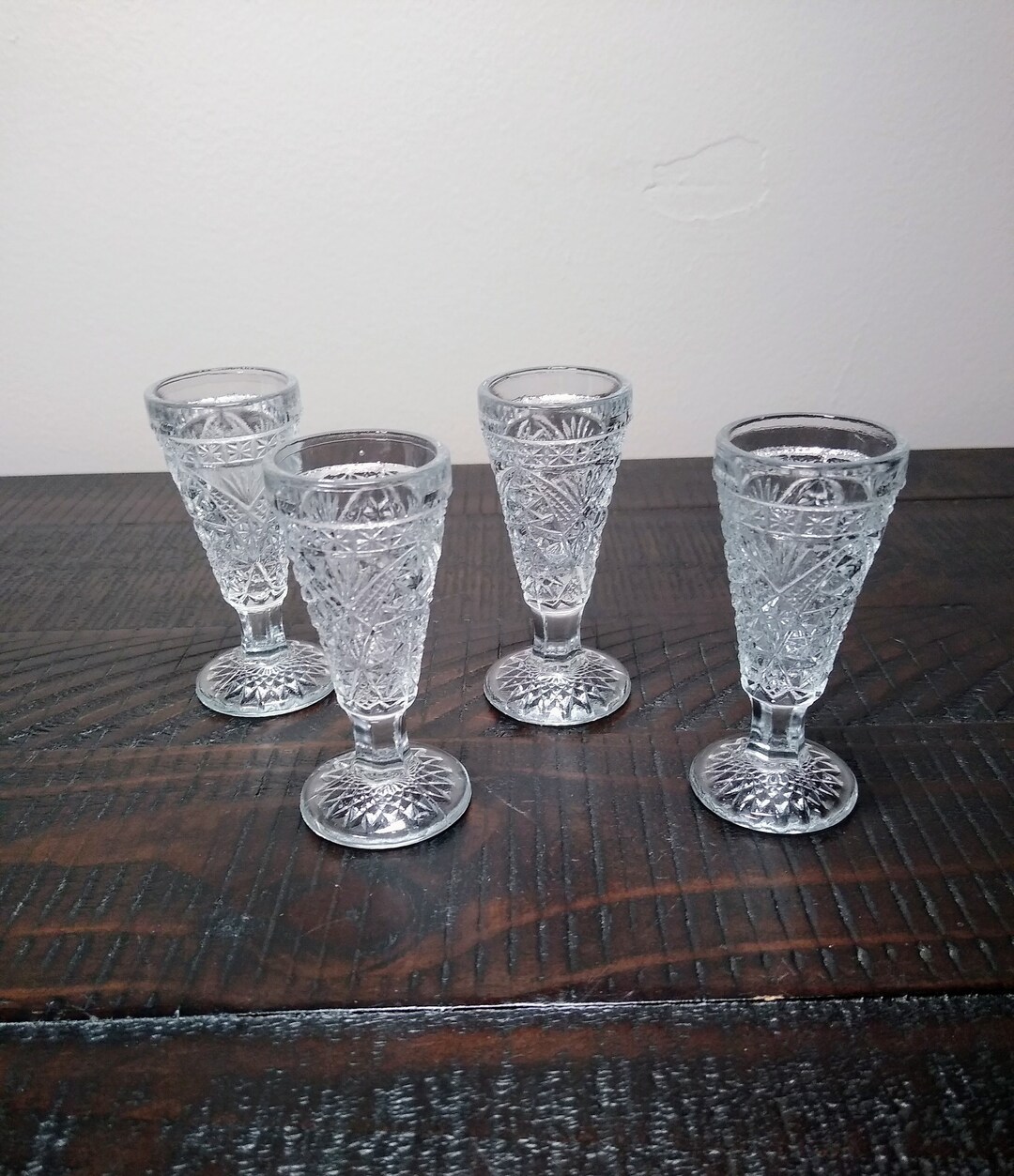 Set of 4 Vintage Stemmed Shot Glasses Cordial Glasses Etsy