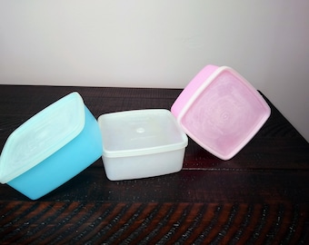 Set of 3 Vintage Tupperware Square Round Containers with Lids