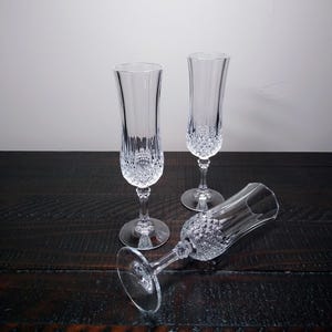 Longchamp Crystal Champagne Flutes by Cristal D'Arques-Durand, Set of 3 Vintage Champagne Glasses