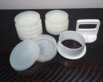 Vintage Tupperware Hamburger Patty Maker and Keeper Set