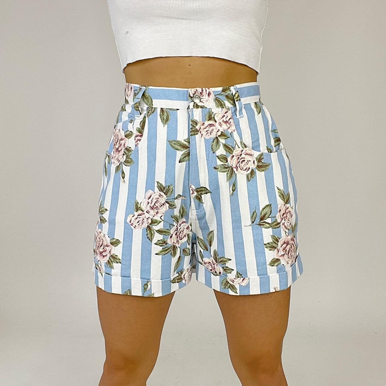 Vintage High Waisted Floral Striped 