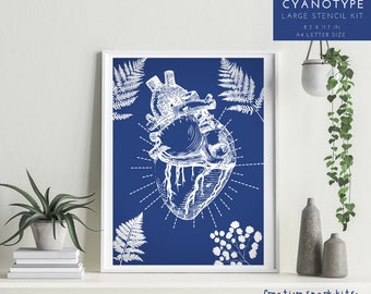 Heart stencil , sun printing craft kit , cyanotype , stencil kit , vintage tattoo , DIY art kit , blueprint