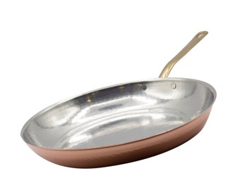 New Copper Fry Pan with long brass handle 11.81 inches diameter Copper Frying Pan  Skillet Tin lined  Handmade Hammered  Made in Italy