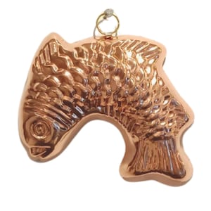 Curved fish shape mold Vintage Copper Jelly Mold Tin Curved Fish Mold Cake Pan Jello Tin Mold Pastry Molds Baking Tins Kitchen Wall hanging