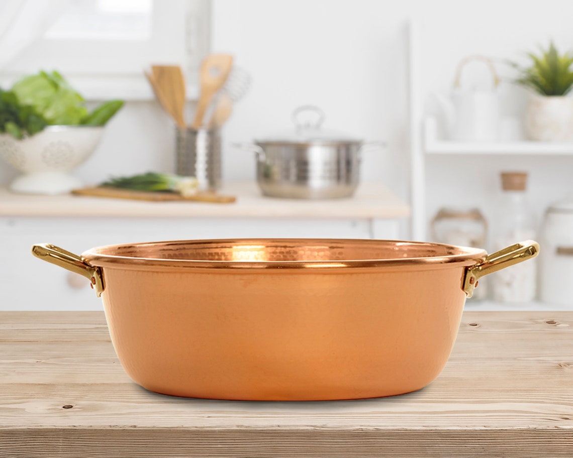 New Copper Jam Pan With Brass Handles 14 Inches Diameter Handcrafted