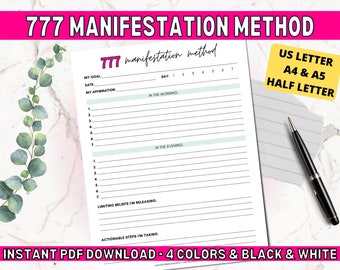 777 Manifestation Method | Law of Attraction Journal | Goal Setting Planner Printable | Manifesting Workbook | Positive Affirmations