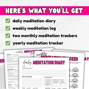 Meditation Tracker Printable | Daily Meditation Journal | Meditating Log | Meditate + Mindfulness | Stress Relief | Chakras | Mantra Tools image 5