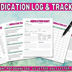 Medication List + Tracker | Printable Medication Log | Daily Medication Journal | Symptom Chart | Health + Wellness | PDF Instant Download