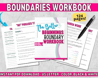 Boundary Workbook | Setting Healthy Boundaries | Self-Improvement + Self-Care | Self-Help + Self-Worth | Mental Health PDF Printable