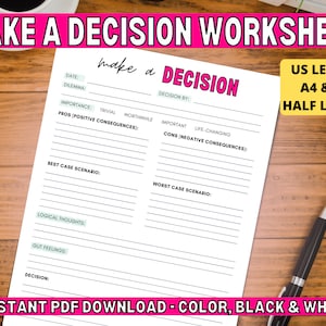 Make a Decision Worksheet PDF | Pros & Cons List | Problem Solving Skills | Therapy, Teacher, School Counselor | Counseling Digital Print