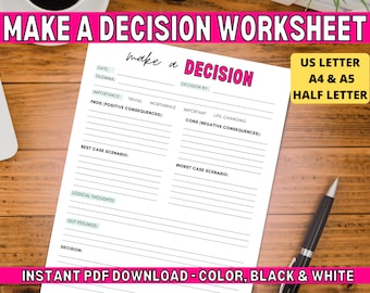 Make a Decision Worksheet PDF | Pros & Cons List | Problem Solving Skills | Therapy, Teacher, School Counselor | Counseling Digital Print