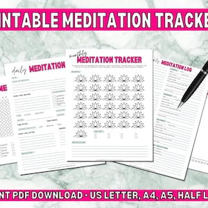 Meditation Tracker Printable | Daily Meditation Journal | Weekly Meditation Log | Wellness + Mindfulness | PDF Instant Download