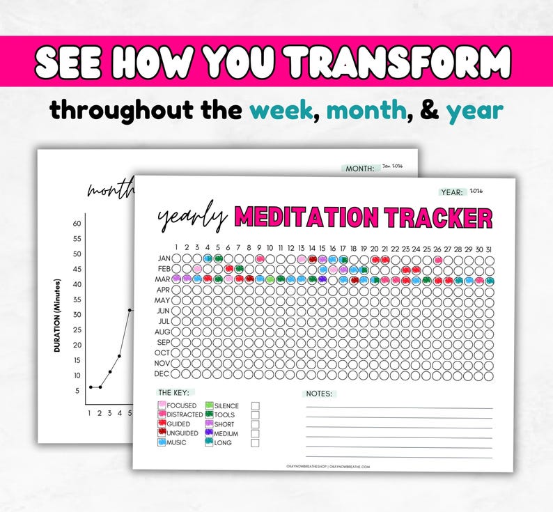Meditation Tracker Printable | Daily Meditation Journal | Meditating Log | Meditate + Mindfulness | Stress Relief | Chakras | Mantra Tools image 7